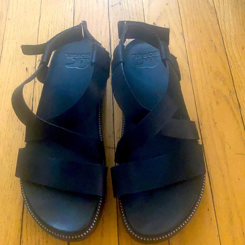 Sorel sandals black platform 9.5